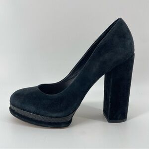 Dolce Vita Velie Platform Pumps Black Suede Reptile Snake Trim Block Heel 7.5